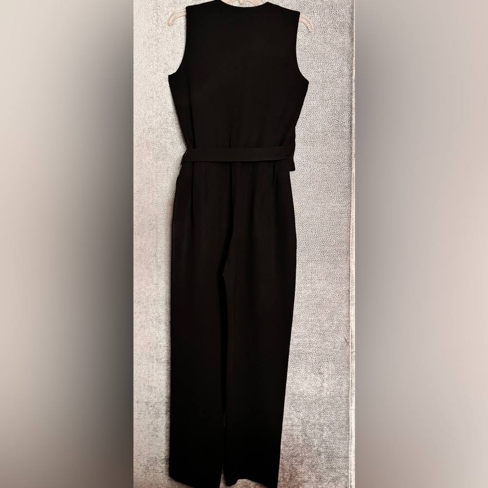 🌺 Theory Black Sleeveless V Neck Wrap Tie Pantsuit Size 2 - Picture 9 of 12